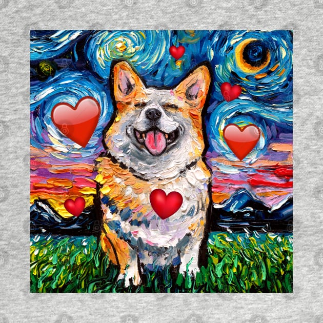 Smiling Corgi Night with hearts by sagittariusgallery